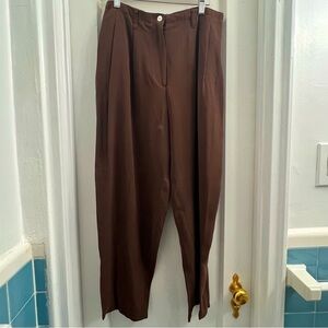 Silk House High Waist Capri Pants Size Large, 100% Silk Brown